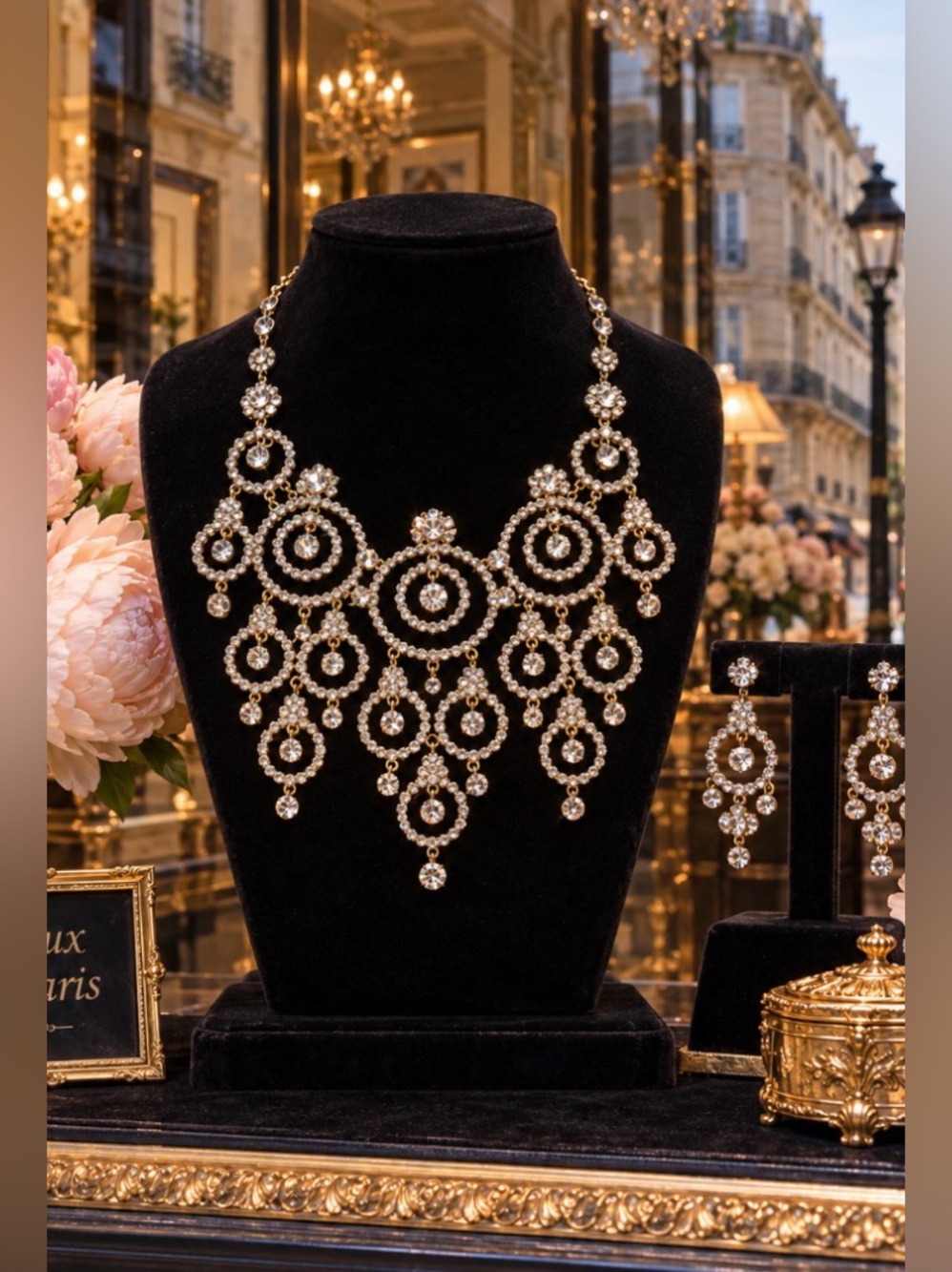 Natasha Vintage Crystal drop statement necklace wedding formal party